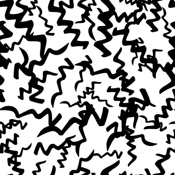 黒い波状のグランジブラシストロークを持つシームレスなパターン - design imbalance brush stroke scribble点のイラスト素材／クリップアート素材／マンガ素材／アイコン素材