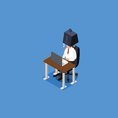 Businessman heavy iron on with his head  isometric 3d vector illustration concept for banner, website, illustration, landing page, flyer, etc.