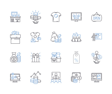 Possess and profit outline icons collection. Acquire, Benefit, Capture, Command, Control, Earn, Gain vector and illustration concept set. Own,Prevail linear signs and symbols