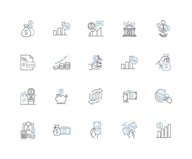 Portfolio diversification line icons collection. Allocation, Assets, Balance, Bonds, Commodities, Correlation, Diversification vector and linear illustration. Equity,Exposure,Finance outline signs set Portfolio diversification outline icons collection. Allocation, Assets, Balance, Bonds, Commodities, Correlation, Diversification vector and illustration concept set. Exposure,Finance linear signs and symbols correlation stock illustrations