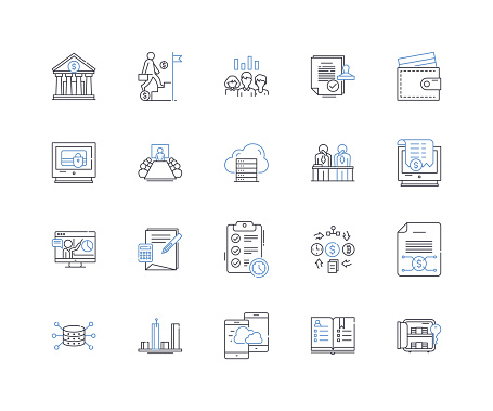 Pinching pennies outline icons collection. Frugality, Budgeting, Saving, Thriftiness, Economizing, Cutbacks, Austerity vector and illustration concept set. Tightening,Cost-saving linear signs and symbols