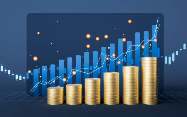 istock Golden coin with growing financial graph, 3d rendering. 1487401281