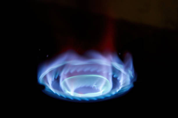 Natural gas burner flame on stove