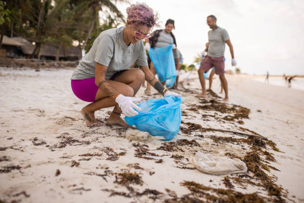 istock Activists cleaning the beach 1487405329