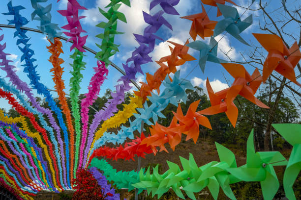 istock Colorful plastic toy small windmill close-up 1487405564