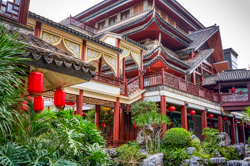 Chinese traditional ancient wooden structure buildings and classical gardens