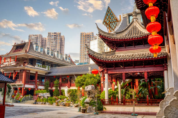 istock Chinese traditional ancient wooden structure buildings and classical gardens 1487407717