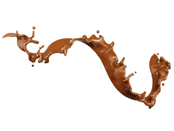 istock Closeup Chocolate Liquid splashing isolate on white background. 3d rendering. clipping part. 1487407782