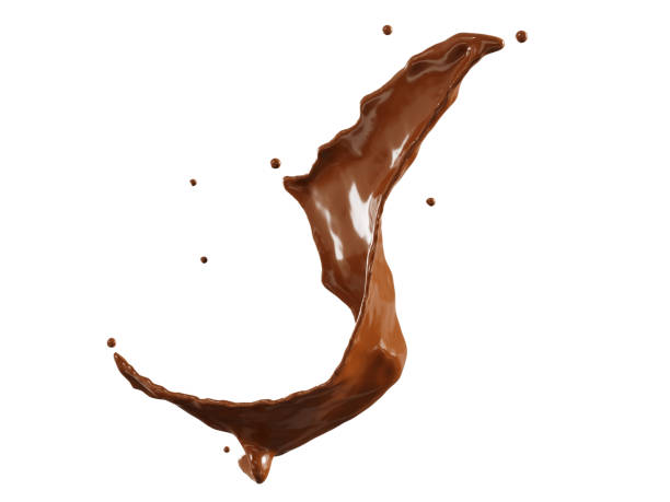 istock Closeup Chocolate Liquid splashing isolate on white background. 3d rendering. clipping part. 1487407785
