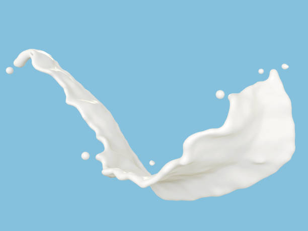 istock closeup milk splashing isolated on blue background. 3D Rendering. clipping part. 1487407786