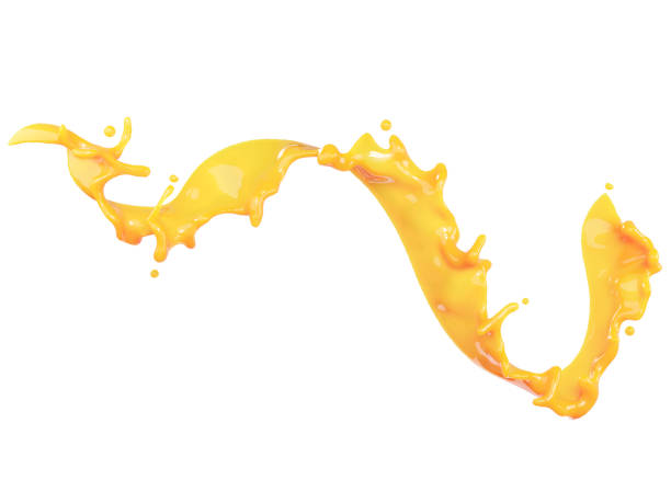 istock Closeup Orange juice splash isolated on white background. 3D Rendering. clipping part. 1487407794