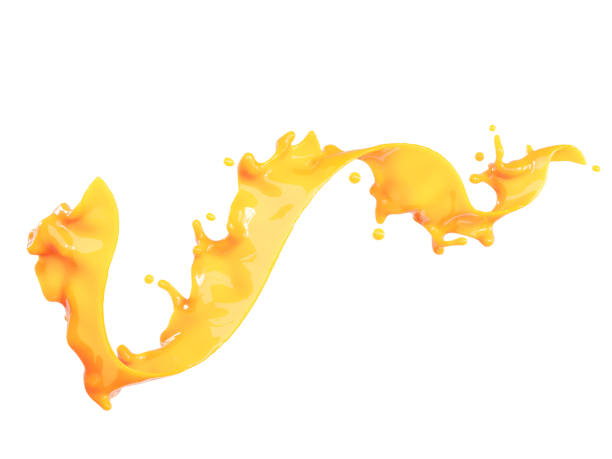 istock Closeup Abstract Orange juice splash isolated on white background. 3D Rendering. clipping part. 1487407797