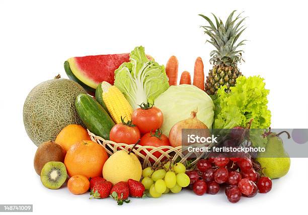 Colorido Frutos E Produtos Hortícolas - Fotografias de stock e mais imagens de Abundância - Abundância, Alface, Alimentação Saudável