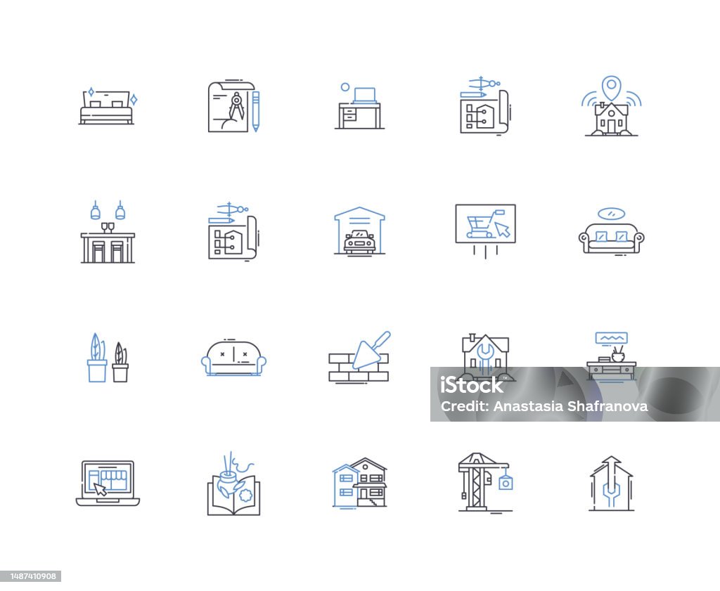 Residential Restoration Line Icons Collection Reconstruction ...