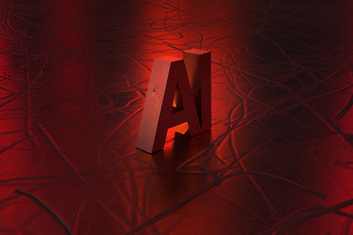 AI letters made of rusted metal