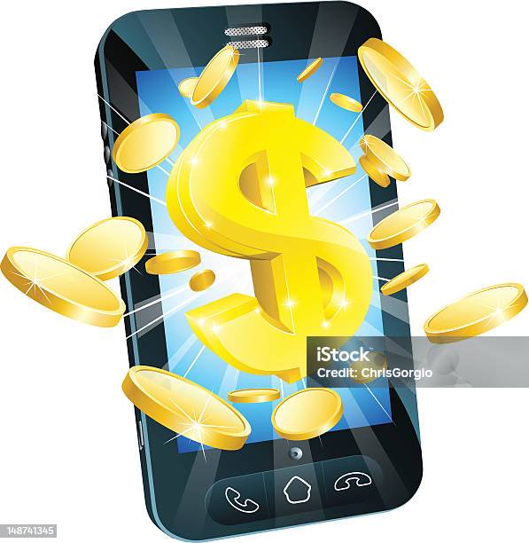 Доллар Деньги Концепция Телефона — стоковая векторная графика и другие изображения на тему Беспроводная технология - Беспроводная технология, Богатство, Валюта