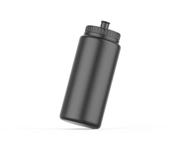 istock Black sport sipper bottles for water isolated mock up and template design. 3d render illustration. 1487413975
