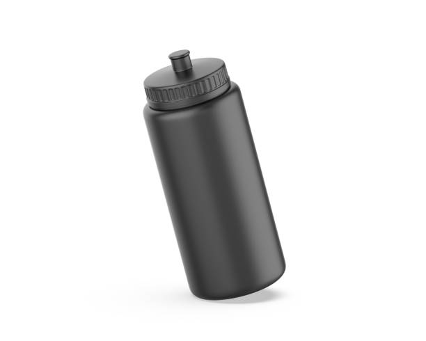 istock Black sport sipper bottles for water isolated mock up and template design. 3d render illustration. 1487413977