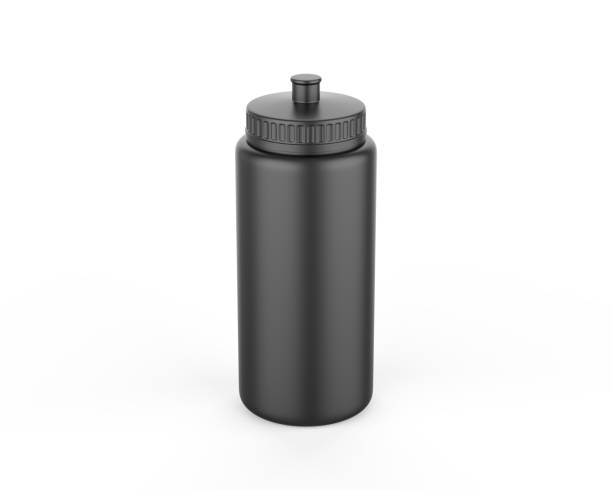 istock Black sport sipper bottles for water isolated mock up and template design. 3d render illustration. 1487414022