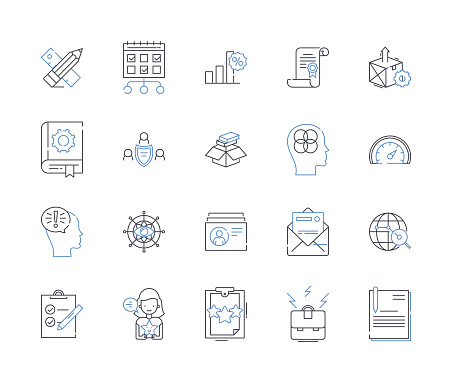 Powerfulness outline icons collection. Mightiness, Dominance, Potency, Influence, Mastery, Robustness, Vigor vector and illustration concept set. Puissance,Strength linear signs and symbols