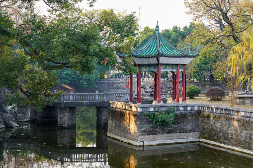 Chinese garden pond and gazebo