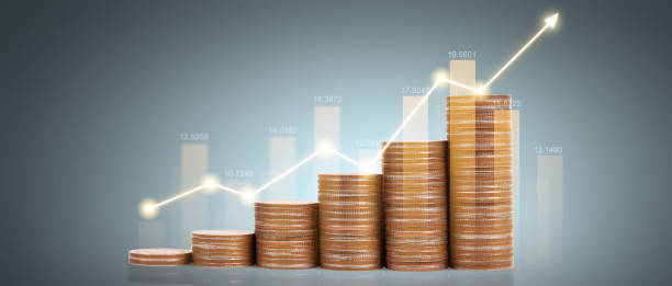 istock Stack of coin with trading graph, financial investment 1487418306