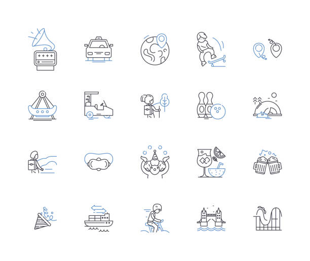 ilustrações de stock, clip art, desenhos animados e ícones de odyssean voyagers line icons collection. odyssey, adventure, quest, enchantment, mythology, exploration, journey vector and linear illustration. perseverance,courage,destiny outline signs set - voyagers