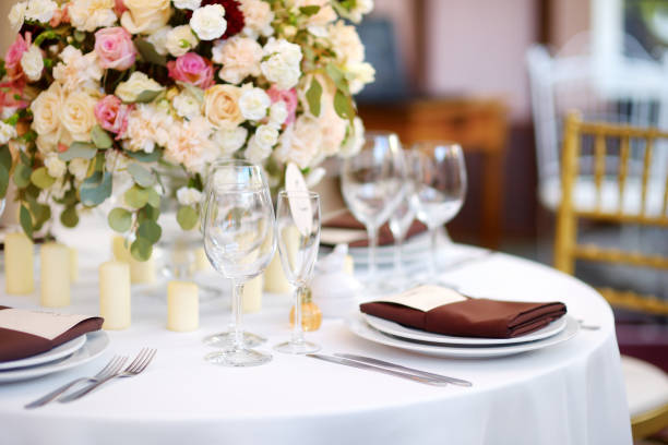istock Beautiful table set for some festive event or wedding reception 1487419064