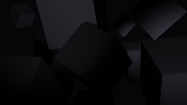 Black Cubes Rotate On A Dark Background, Serious Business And Technology Concept - 3D Rendering - 4K Resolution - Seamless Loop Background