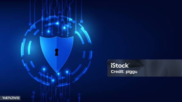 Digital Shield With Virtual Screen On Dark Background Cyber Security ...
