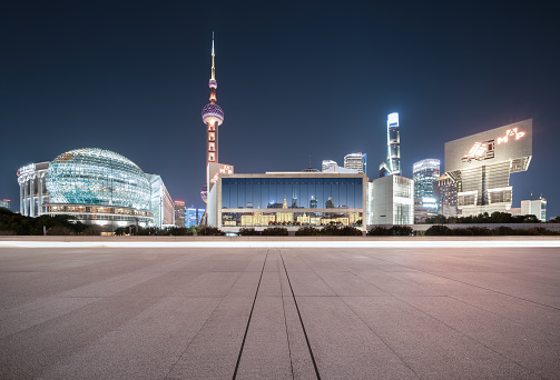 Shanghai skyline and financial district at night
