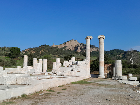 The Capitoline Temple and the Roman Basilica at Volubilis, a UNESCO heritage site in Morocco