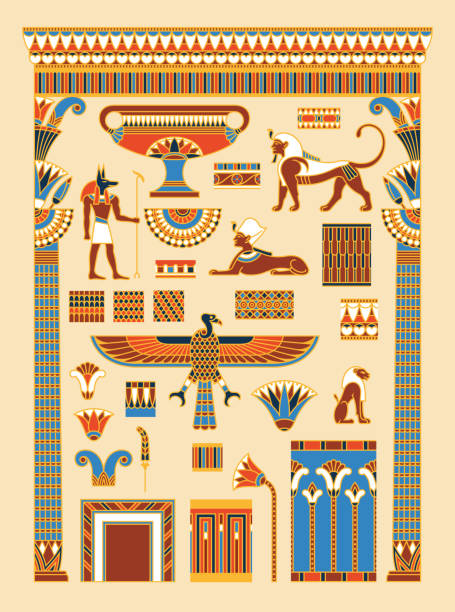 illustrazioni stock, clip art, cartoni animati e icone di tendenza di egitto antichi elementi di design 01 - mythical pharaoh