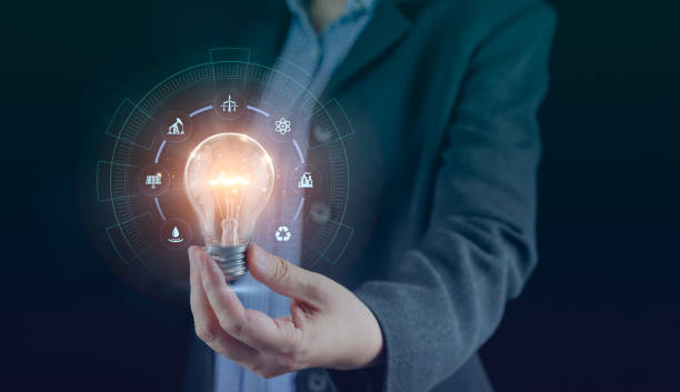 istock Power concept Ecology Elements energy sources. Hand hold light blub. Innovation and invention glow environment thinking sustainability, reusable, renewable power for bright future responsibility. 1487429815