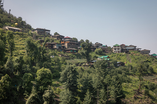 Himalayan village and forests, high up in the mountains