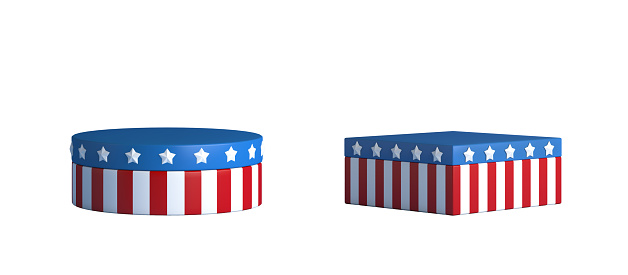 Set of USA podium display isolated on white background, Fourth of July independence day, 3D rendering illustration