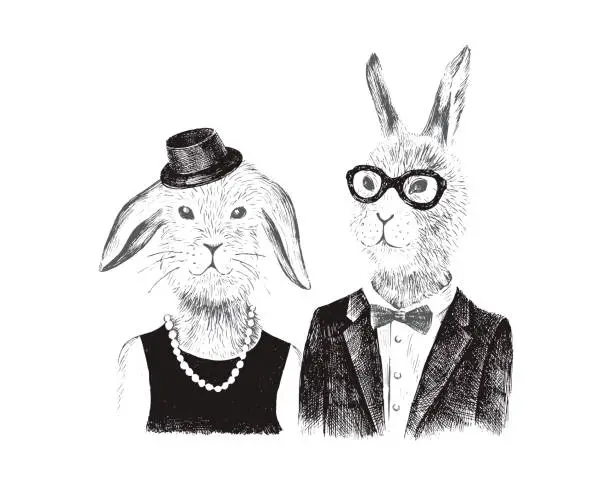 Vector illustration of Couple of bunnies hipsters