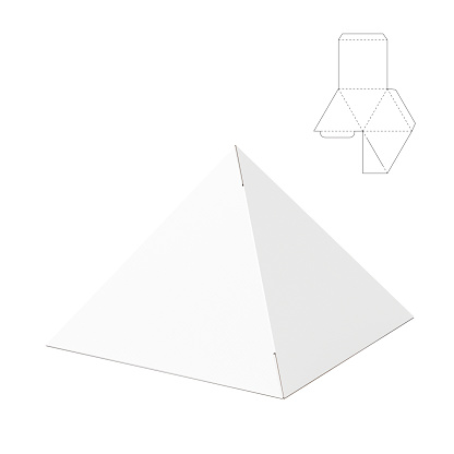 This is a 3D rendered illustration of a custom pyramid box