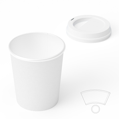 This is a 3D rendered illustration of a coffee cup package