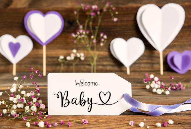 istock Label With Spring Flowers, Hearts, Text Welcome Baby 1487436193
