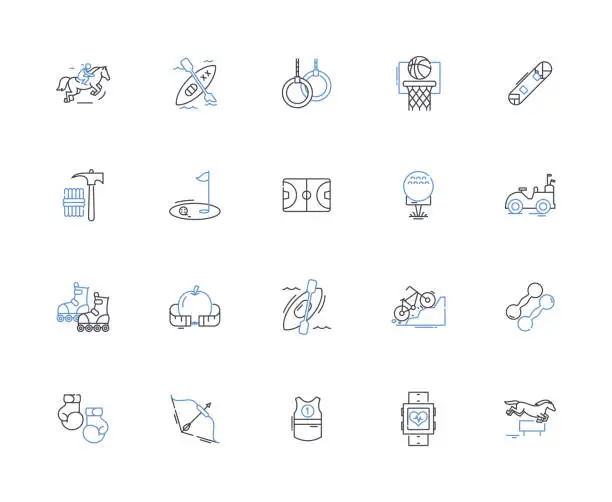 Vector illustration of Gadgets line icons collection. Smartph, Tablet, Laptop, Smartwatch, Earbuds, Headphs, Fitness tracker vector and linear illustration. Dr,Camera,Virtual reality outline signs set