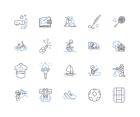 Fun outline icons collection. Joyful, Playful, Amusing, Entertaining, Jolly, Hilarious, Lively vector and illustration concept set. Exciting,Festive linear signs and symbols