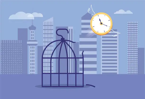 Vector illustration of the clock that escaped the cage