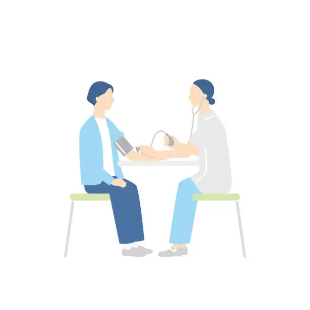 Vector illustration of nurse measuring a woman's blood pressure