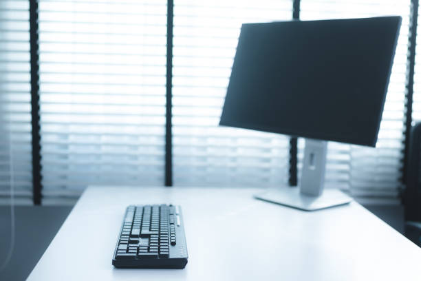 istock work desk with laptop and documents, books, modern interior of cozy cabinet, table for businessman or student at home, comfortable workspace, workplace with computer in apartment Keywords: 1487441803