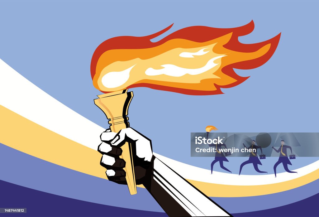Torch And Rainbow Stock Illustration - Download Image Now