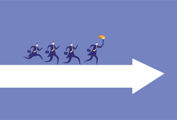 istock people run on the arrow following the torch bearer 1487441897