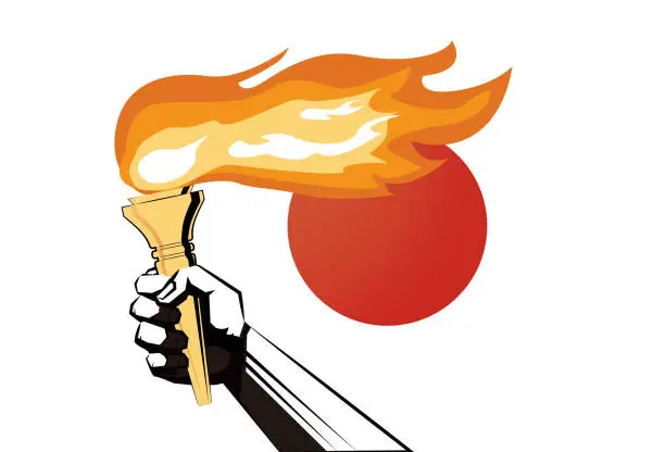 Vector illustration of the torchbearer and the Japanese flag