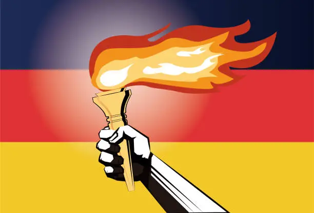 Vector illustration of torchbearer and german flag