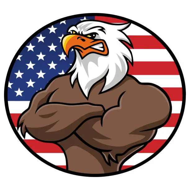 Vector illustration of Eagle American Flag Logo Character Design Mascot Vector